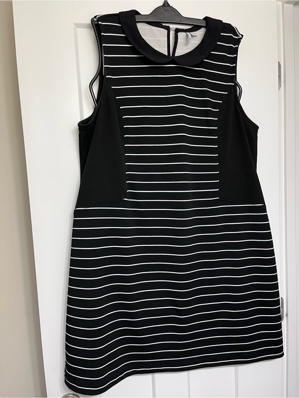 Elle Black & White Striped Sleeveless Dress with Peter Pan Collar